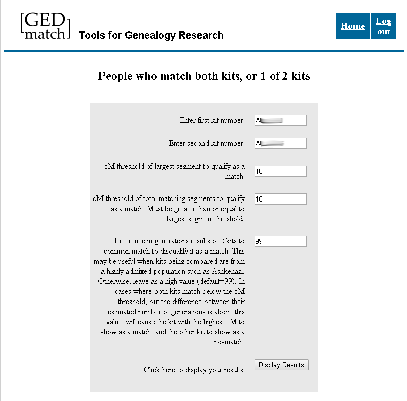 The People who match one or both of 2 kits tool at GEDmatch